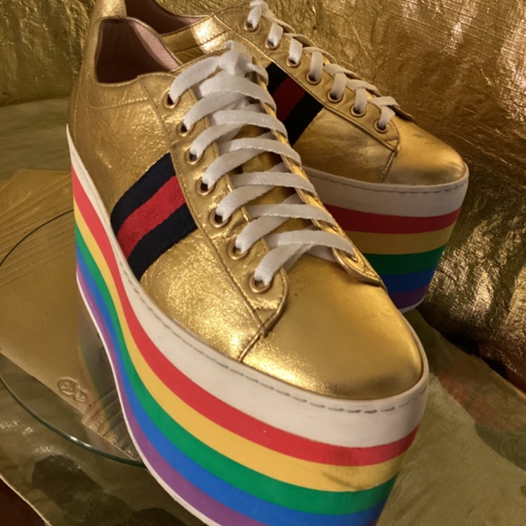 Gucci Alessandro Michele Peggy Rainbow good web platform sneakers - Picture 8 of 14